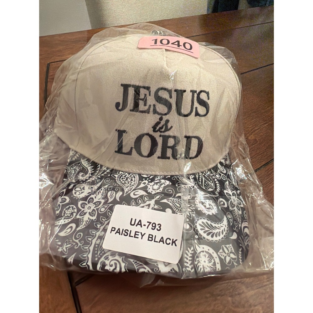 Jesus is Lord Snapback Hat Tan Paisley Black Bill Christian Trucker Hat NEW